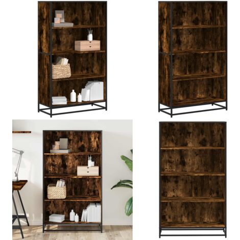 Libreria Rovere Fumo 80,5x35x139 cm in Truciolato - Scaffale in metallo - Libreria moderna