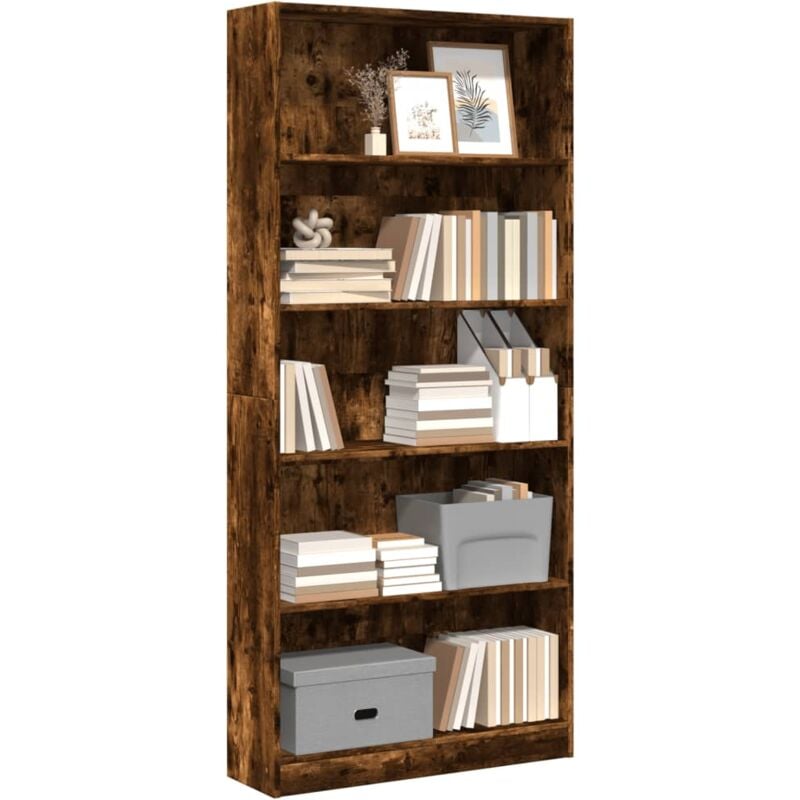 Libreria Rovere Fumo 80x24x176 cm in Legno Multistrato