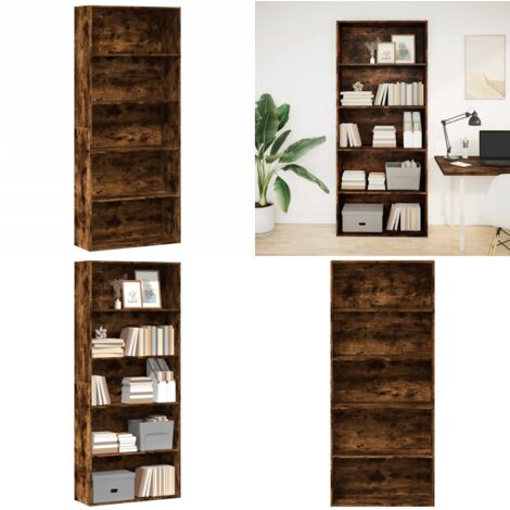 Libreria Rovere Fumo 80x30x189 cm in Legno Multistrato - Libreria multistrato - Libreria con vani