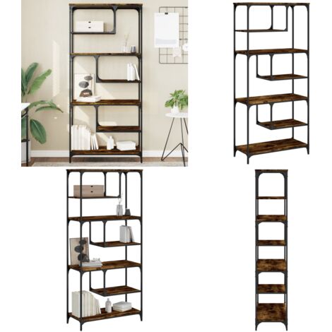 Libreria Rovere Fumo 81x36x176 cm in Legno Multistrato - Libreria con mensole - Libreria a zig zag