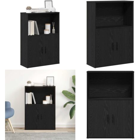 Libreria Rovere Nero 60x24x85 cm in Legno Multistrato - Libreria con ante - Libreria per libri
