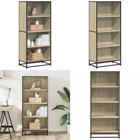Libreria Rovere Sonoma 60x35x139 cm in Truciolato - Scaffale in metallo - Libreria moderna