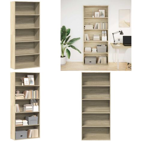 Libreria Rovere Sonoma 80x30x189 cm in Legno Multistrato - Libreria multistrato - Libreria con vani