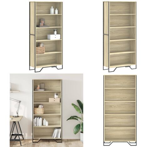 Libreria Rovere Sonoma 80x31x169 cm in Truciolato - Libreria con vani - Libreria con 5 vani