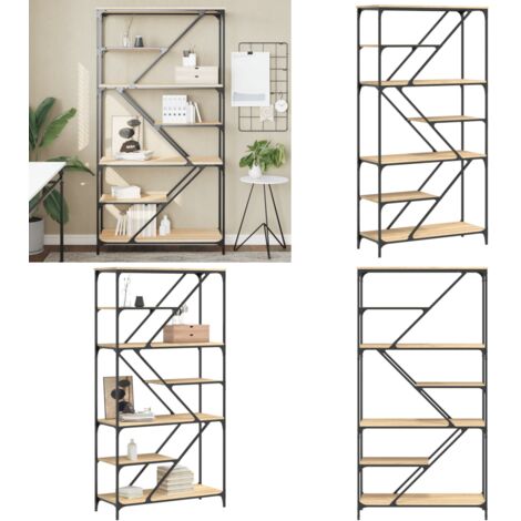 Libreria Rovere Sonoma 91x36x176 cm Legno Multistrato e Acciaio - Scaffale in acciaio - Libreria industriale
