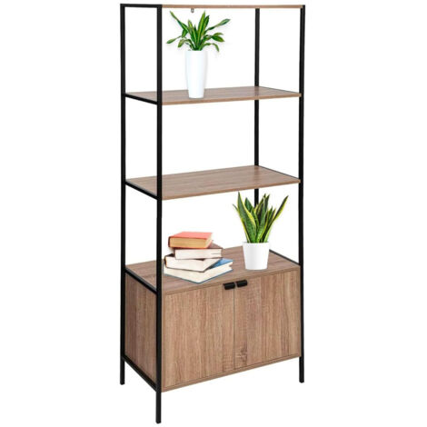 Libreria Scaffale 2 Ripiani Con Mobile Basso 68x35x176cm Nero