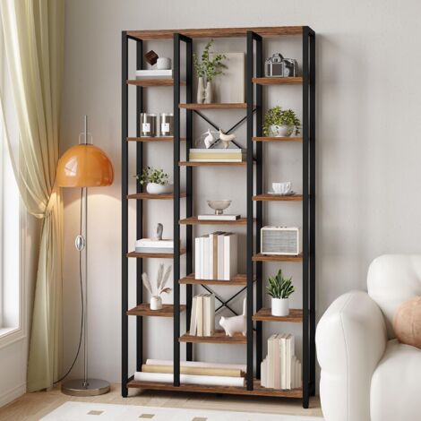 Libreria, Scaffale a 7 livelli con 18 Ripiano, Grande scaffale regolabile, per soggiorno, ufficio, camera da letto, studio, Marrone Rustico e Nero