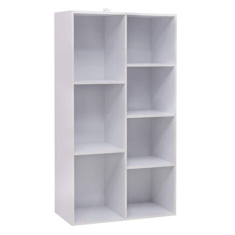 Libreria Scaffale a Cubi 7 Scomparti Libreria Moderna Bianca 59,5x29,5x108cm