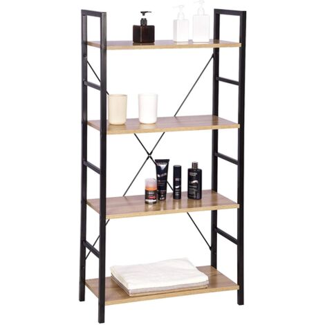 Libreria Scaffale in Metallo e Legno con 4 Ripiani Design Moderno Nero e Rovere