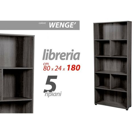 Libreria scaffale legno a muro grigio 5 ripiani cm 80 x 24 x 180 h