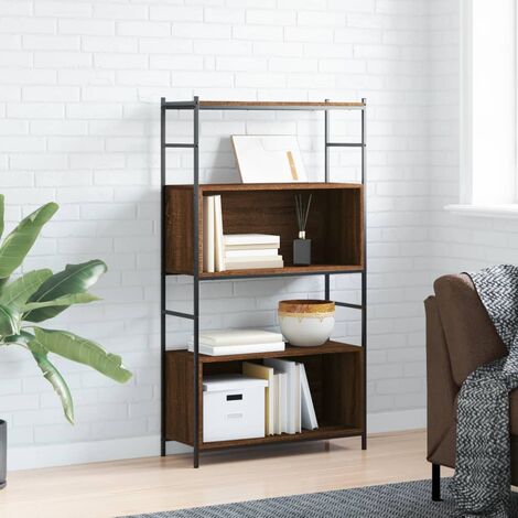 Libreria in Legno a 4 Ripiani, Libreria Organizzatore Aperta a 7 Cubi,  Scaffali a Telaio, Consolle Industriale Ampia per Home Office, Soggiorno,  Camera da Letto, Ingresso, Marrone