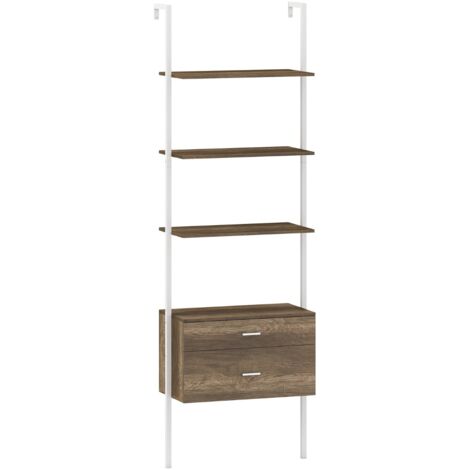 Libreria scala 6 ripiani 2 cassetti struttura metallo parete 184 cm Grigio chiaro