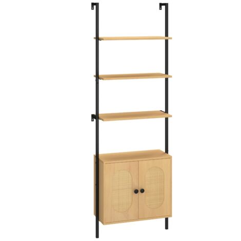 Libreria scala armadietto scaffale 3 livelli parete ripiano regolabile armadietto rattan Legno naturale