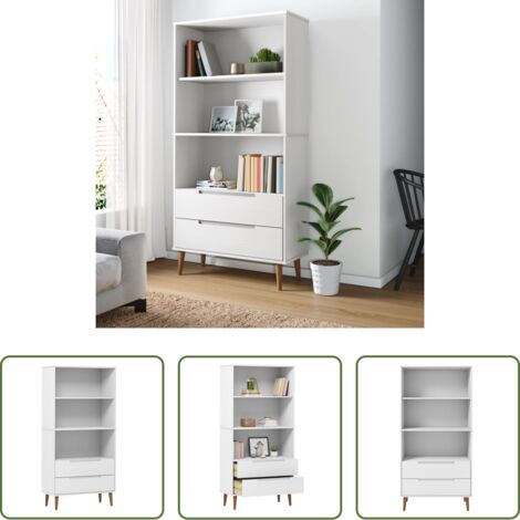 Libreria scandinava -  Libreria MOLDE Bianca 85x35x170,5 cm in Legno Massello di Pino