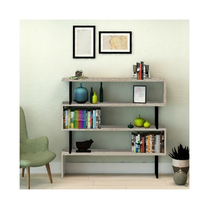 

Libreria Sirio - Estanteria, Soporte para Libros - con Estantes - Para la Sala de Estar, Dormitorio, Oficina - Madera Clara, Negro de Madera, 145 x