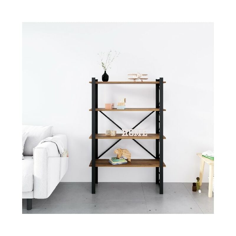

Libreria Star - Estante - de pared, oficina, sala de estar - Negro en Metal, Madera, 90 x 35 x 150 cm