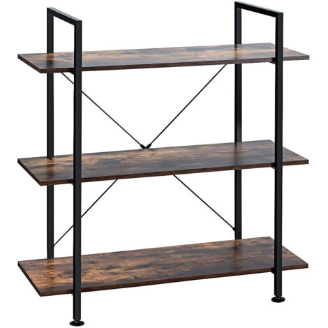Libreria stile industriale con struttura in metallo, Scaffale multiuso con 3 ripiani per piante e fiori Marrone