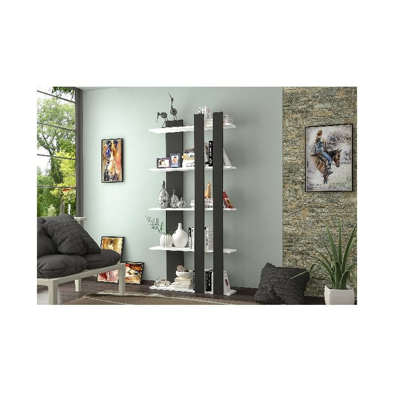 

Libreria Tiny - Estanteria para Libros, Mueble de Pared con Compartimientos para Salon, Oficina - Negro, Blanco, in Aglomerado Melaminico , 90x22x180