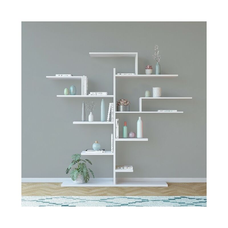 

Libreria Tree - Estanteria - con estantes - para la pared, la oficina, la sala de estar - Blanco en Aglomerado de melamina, 175 x 25 x 161 cm