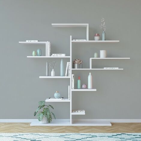Libreria Tree - Mobile Arredo, Salvaspazio - Scaffale, Porta Libri, Mensola - Ripiani, Albero - Salotto, Soggiorno, Camera, Ufficio - Bianco in Truciolare Melaminico, 180 x 25 x 161 cm
