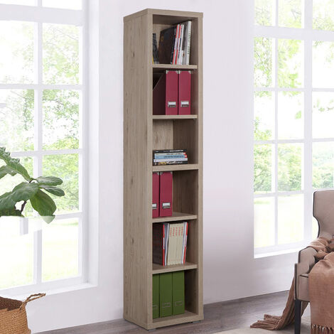 Libreria verticale in legno 6 vani design moderno Ely