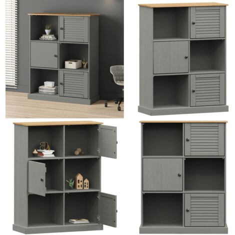 Librería VIGO madera maciza de pino gris 90x35x114,5 cm - Estantería de pino - Estantería rústica