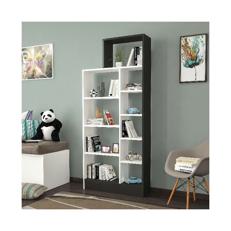 

Libreria Zerre - Estanteria para Libros, Mueble de Pared con Compartimientos para Salon, Oficina - Negro, Blanco, in Aglomerado Melaminico ,