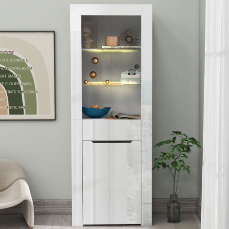Librerie mensole e vetrinette 60x35.5x165cm illuminazione LED multifunzionale MDF Bianco Armadietto cucina ingresso soggiorno studio