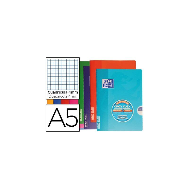 

Liderpapel - Libreta escolar oxford tapa flexible optik paper openflex 48 hojas 90 gr din a5 cuadro 4 mm colores surtidos (pack de 10 uds.)