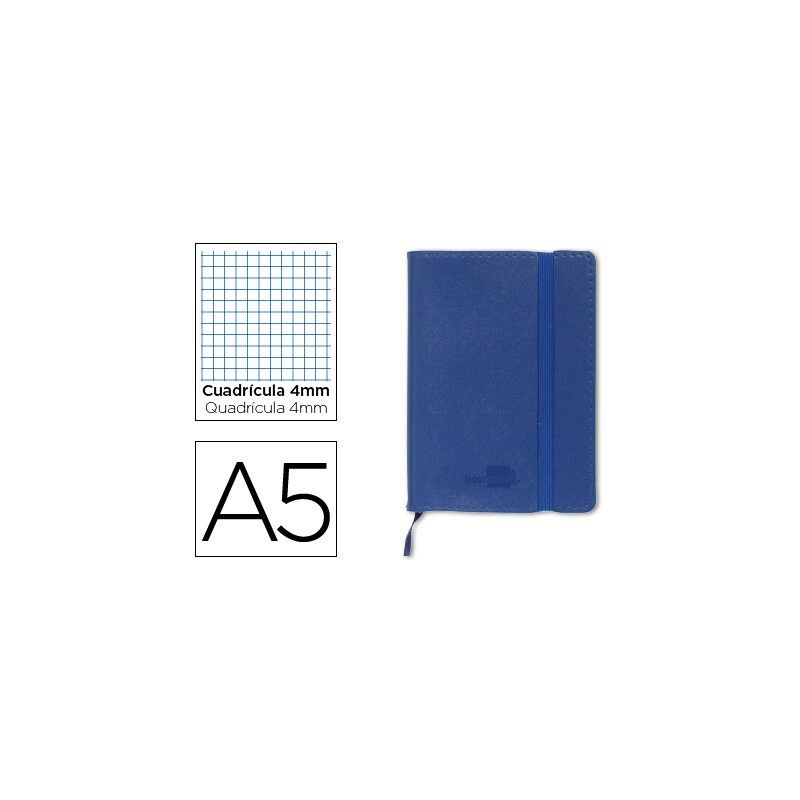 

Libreta simil piel a5 120 hojas 70g/m2 cuadro 4mm sin margen azul - Liderpapel