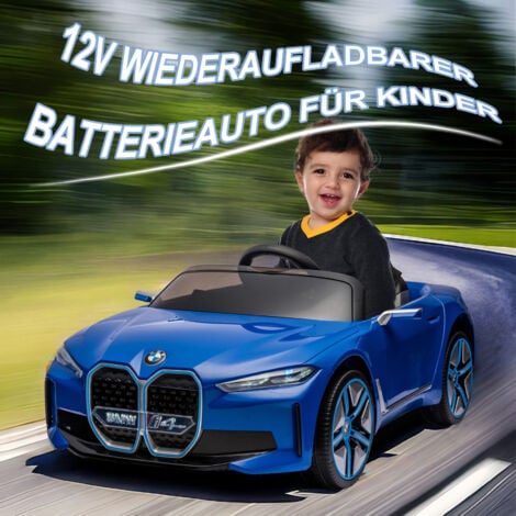 OKWISH Licence BMW I4, voiture électrique pour enfants 12V avec télécommande 2,4G pour parents, voiture électrique pour enfants, trois vitesses réglables, affichage de la puissance,