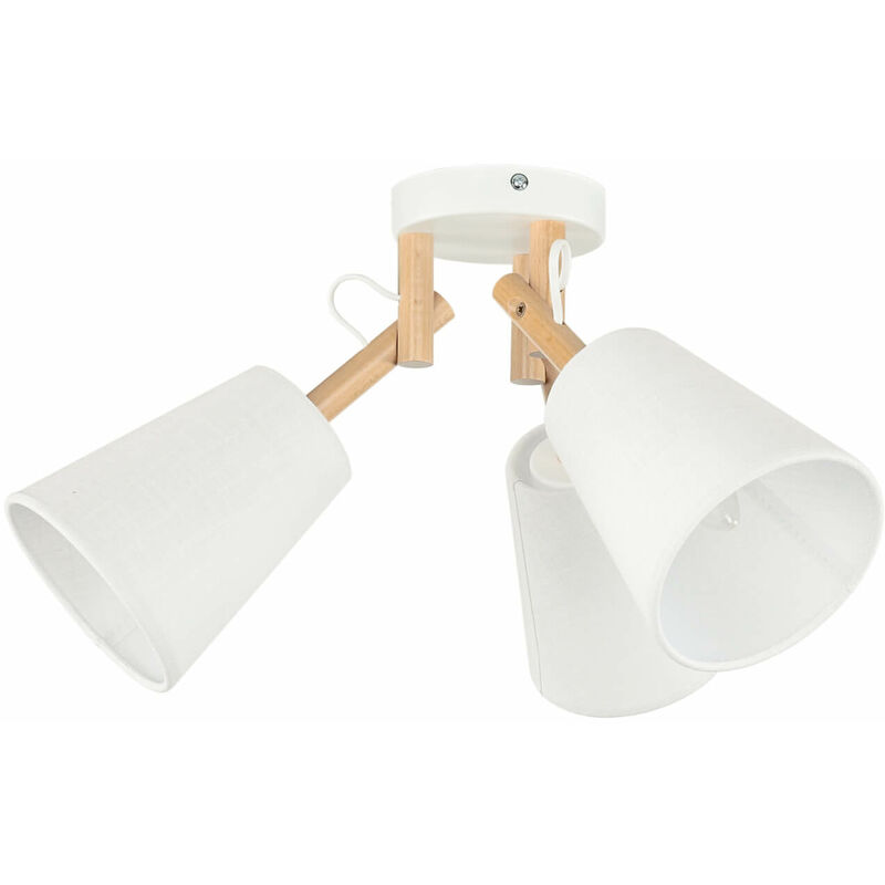 Lichterlebnisse - Wohnliche Deckenleuchte Weiß Creme Stoff Holz 3-flammig Flur Wohnzimmer Lampe - Holz, Weiß