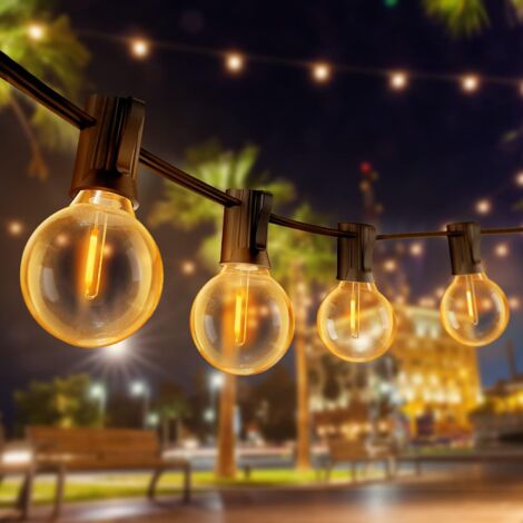 Lichtergirlande für den Außenbereich, 15 m, Guinguette-LED-Girlande, G40-Glühbirnen, 25+1 Ersatz, dekorative verbindbare Girlande für Garten, Party, Abend, Terrasse, Weihnachten, Warmweiß