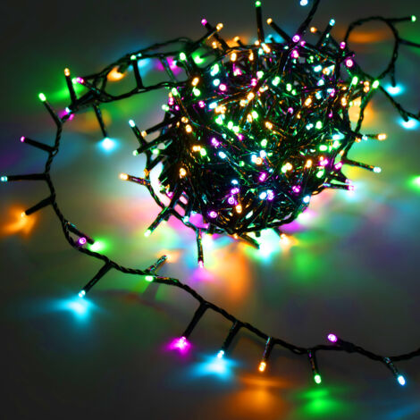 Lichterkette mit Timer und 8 Leuchtfunktionen 120 LED auf 9m - soft bunt - Weihnachtslichterkette mit Speicherchip und Netzstecker