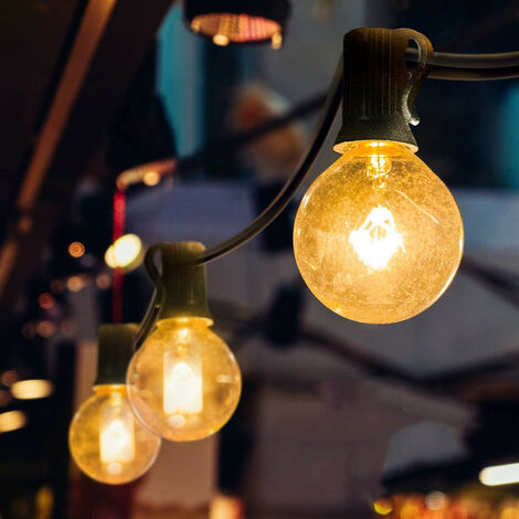 Lichterketten, anschließbare Lichterketten mit 25 warmweißen Glühbirnen G40 Lichterketten, Innen- und Außendekoration für Terrasse, Café, Garten, Partydekoration