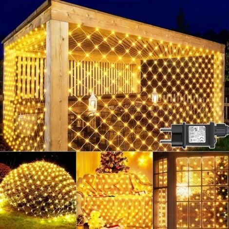 PARYOU Lichternetz für den Außenbereich, 3 x 2 m, 200 LEDs, Deckenleuchten-Girlande mit Steckdose, Timer, 8 Modi, Weihnachts-Lichternetz, IP65, wasserdichter Lichtvorhang für Busch, Garten, Schlafzimmer, Wei