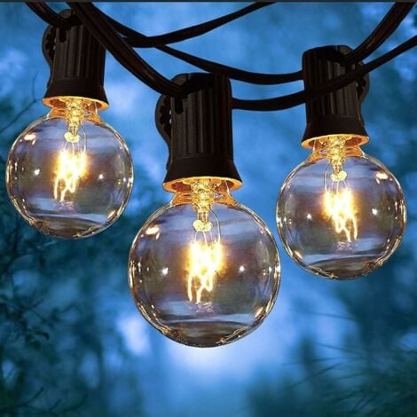 Lichtgirlande für den Außenbereich, 7,62 m Guinguette-Girlande für den Außen- und Innenbereich mit G40, 25 Glühbirnen + 2 Ersatzteilen, IP65-anschließbare Girlande für Hochzeit, Garten, Balkon, Party,