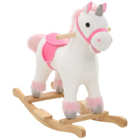 Licorne à bascule Peluche 65x32x58 cm Blanc et rose QOI69903 DESIGN IN