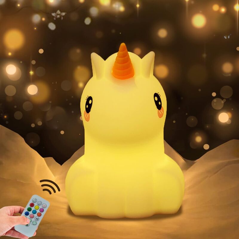 Licorne lampe Veilleuse pour Enfant Veilleuse pour Bébé avec Changement de Couleur & Dimmable Portable Petite Veilleuse Rechargeable avec Minuterie &