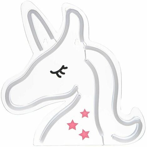 LABLANC Licorne néon 32 cm - prise et interrupteur marche/arrêt dont néon LED pour décoration chambre d'enfant - lampe néon licorne LED sur secteur avec interrupteur