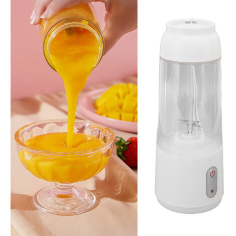 Licuadora eléctrica portátil, 300 ml, batería de 1200 mAh, puerto USB, fácil de usar, blanca