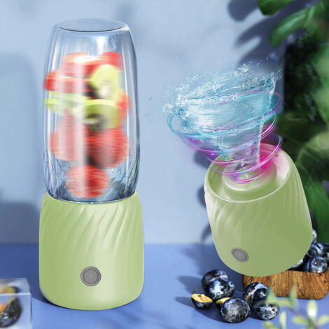 Licuadora/extractor de jugo portátil, cargador USB, 6 cuchillas de acero inoxidable, capacidad de 350 ml, licuadora de mano, adecuada para batidos, jugos, deportes, viajes y uso al aire libre (verde).