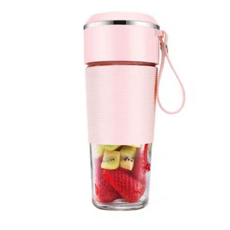 Licuadora portátil con 6 cuchillas, función para triturar hielo y función de carga USB, color rosa.