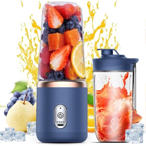 Licuadora portátil para batidos, licuadora personal recargable por USB, exprimidor de frutas y verduras de 400 ml con 6 cuchillas y tapa de viaje, mini licuadora portátil para viajes, gimnasio y cocin