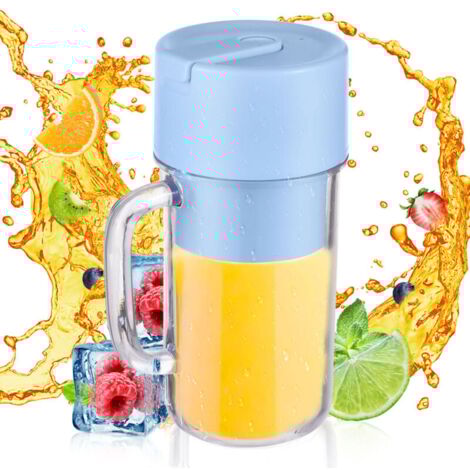 Licuadora portátil   para triturar hielo sin esfuerzo, recargable por USB, a prueba de fugas, con asa de taza única, ideal para batidos y jugos (azul)