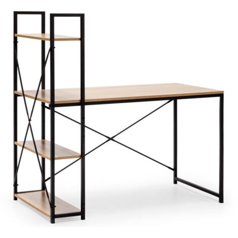 Lidia Schreibtisch Tisch 3 Regale schwarz, Industrie-Stil, 120 cm