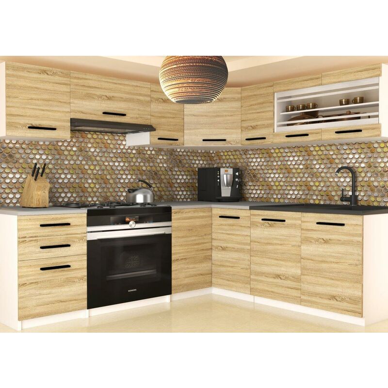 Lidianto - Cuisine complète L360 cm - Cuisine d'angle 9 pcs - Plan de travail inclus Chêne sonoma - Chêne sonoma