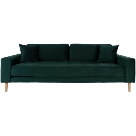 Lido Canapé 3 pers. en velours, 2 coussins décoratifs inclus, vert.