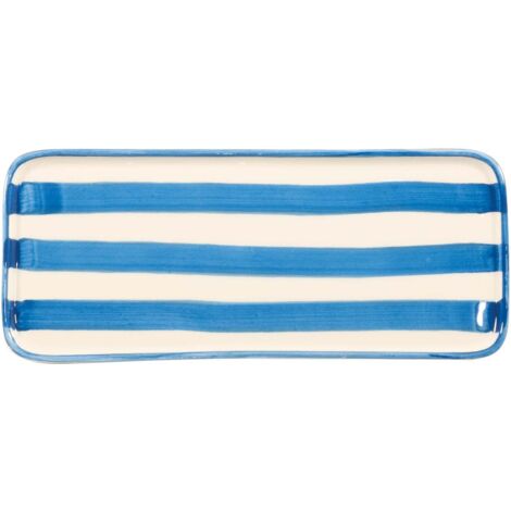 Lido Lot de 2 Assiettes Rectangulaires Série Rayures en Céramique Artisanale Bleue Design Exclusif Fabriqué en Italie pour une Table Élégante