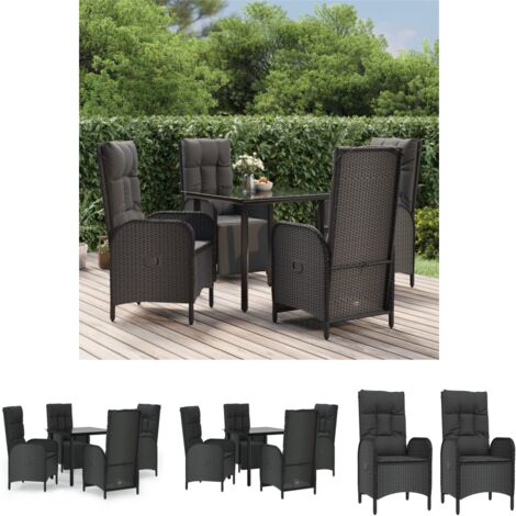 Liegeplatz - vidaXL 5-tlg. Garten-Essgruppe mit Kissen Schwarz Poly Rattan - Sitzkissen